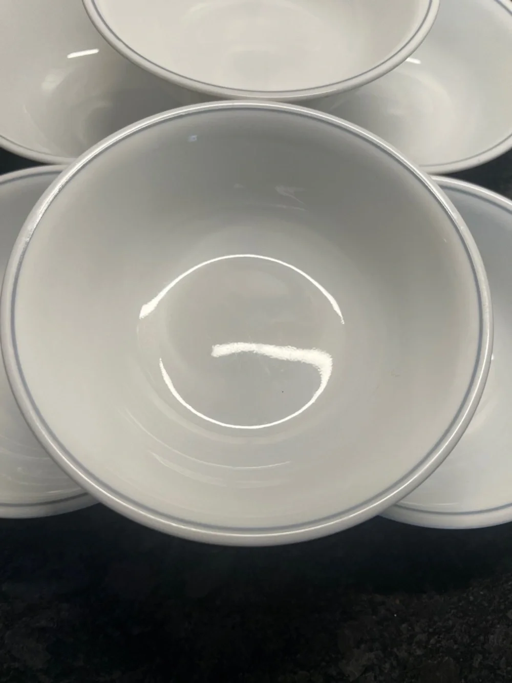 Corelle Vintage White Cereal Bowls with gray stripe – Set of 6